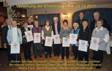 Verleihung der silbernen, goldenen und diamantenen Ehrennadeln am 10.12.2011